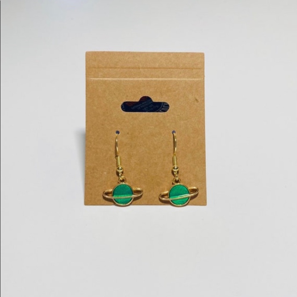 Green Saturn Earrings